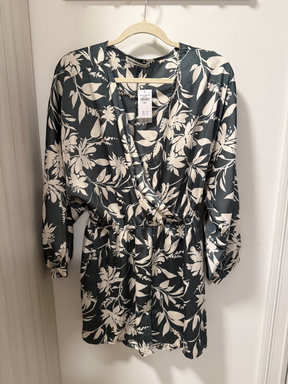 Green & Cream Floral Wrap Romper